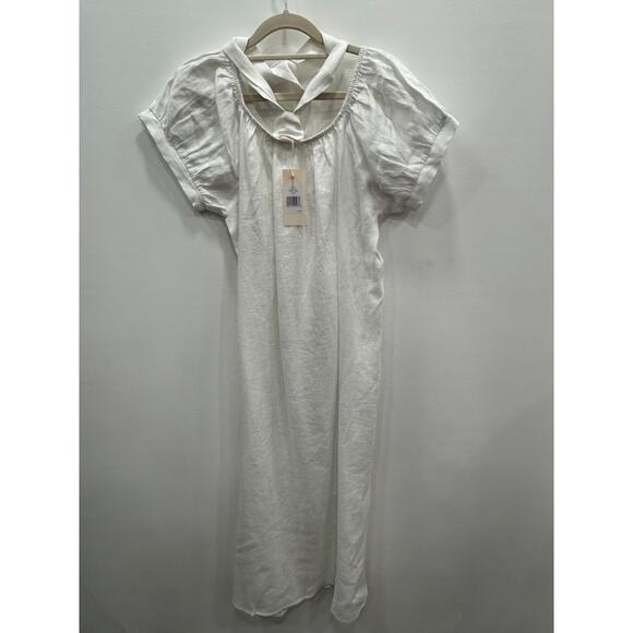 NWT Eberjey Womens 100% Linen Harper Dress Midi Button Front Belted White Size M - Picture 4 of 14